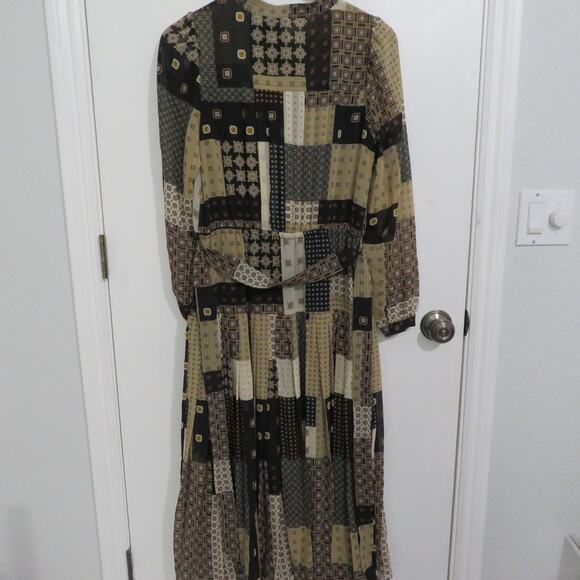 Banana Republic Womens Sz S Patchwork Pattern Pleated Midi Dress Long Sleeve - Picture 2 of 10